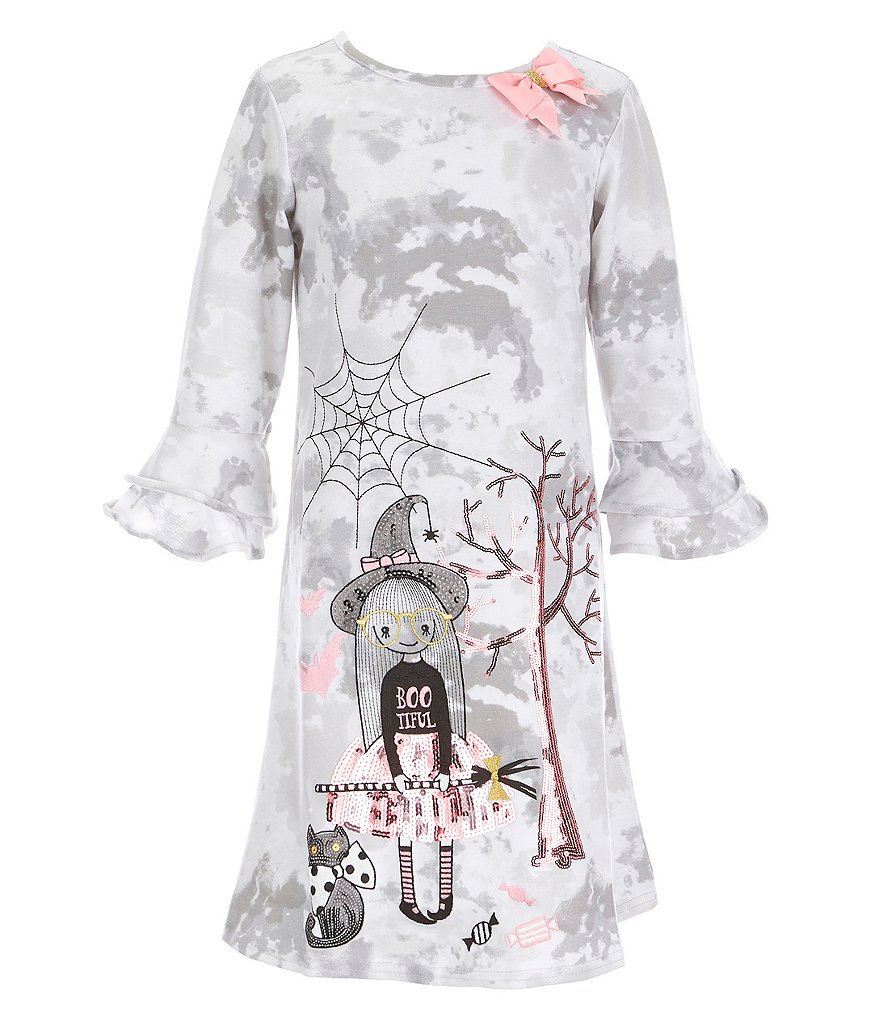 Rare Editions Little Girls 2T-6X 3/4 Sleeve Tie-Dye Halloween Witch Dress