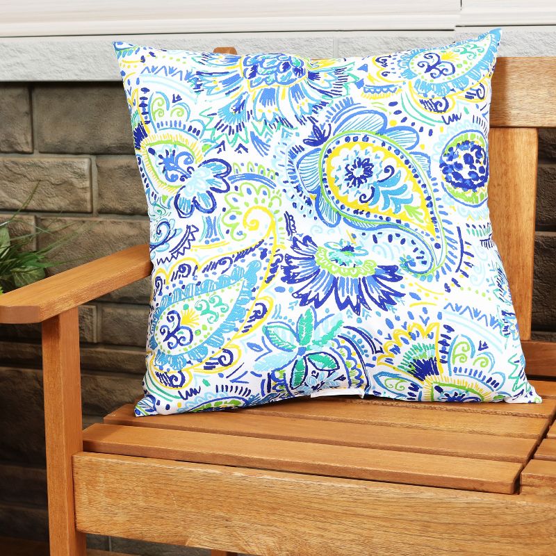 Sunnydaze Indoor/Outdoor Weather-Resistant Polyester Square Tufted Pillow with Zipper Closures - 19" - Aqua Paisley - 2pk