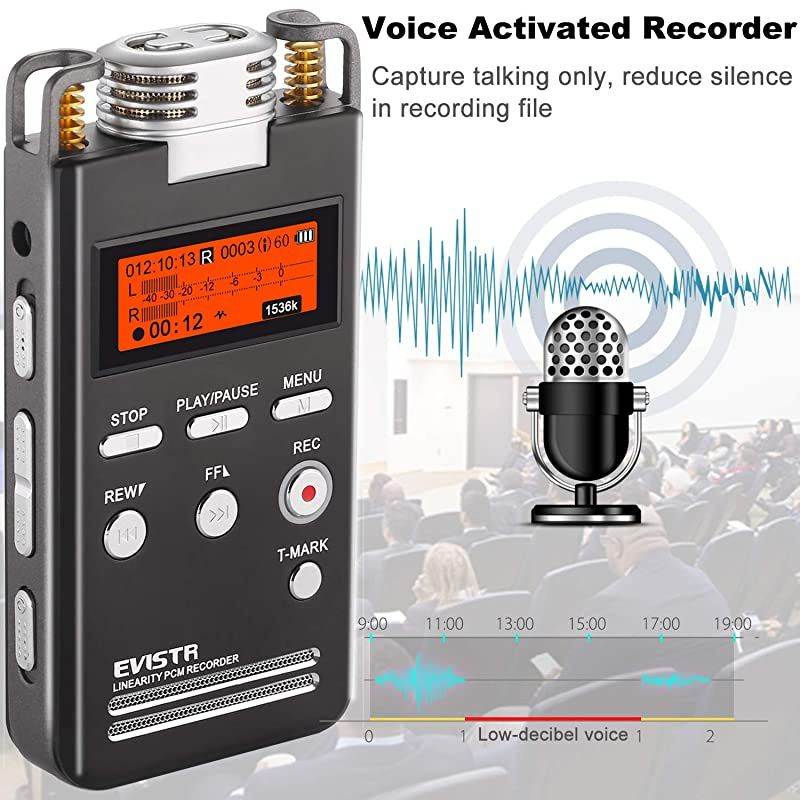 Digital Voice Recorder 8GB L531536KPBS PCM Stereo Audio Recording Device Portable Dictaphone Microphone Gain Controllable Noise Reduction