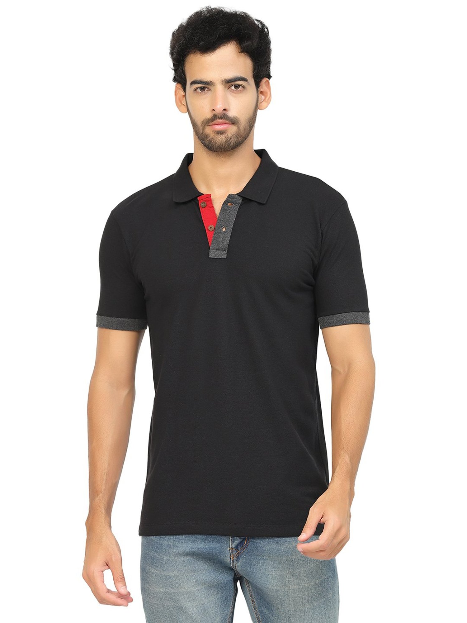 Kalt Black Regular Fit Polo T-Shirt