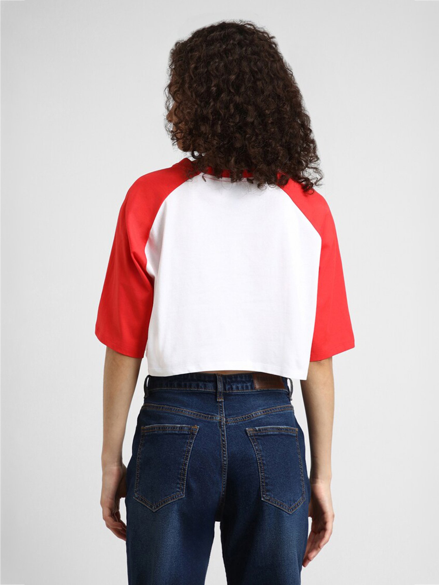 Forever 21 White & Red Cotton Graphic Print Crop Top