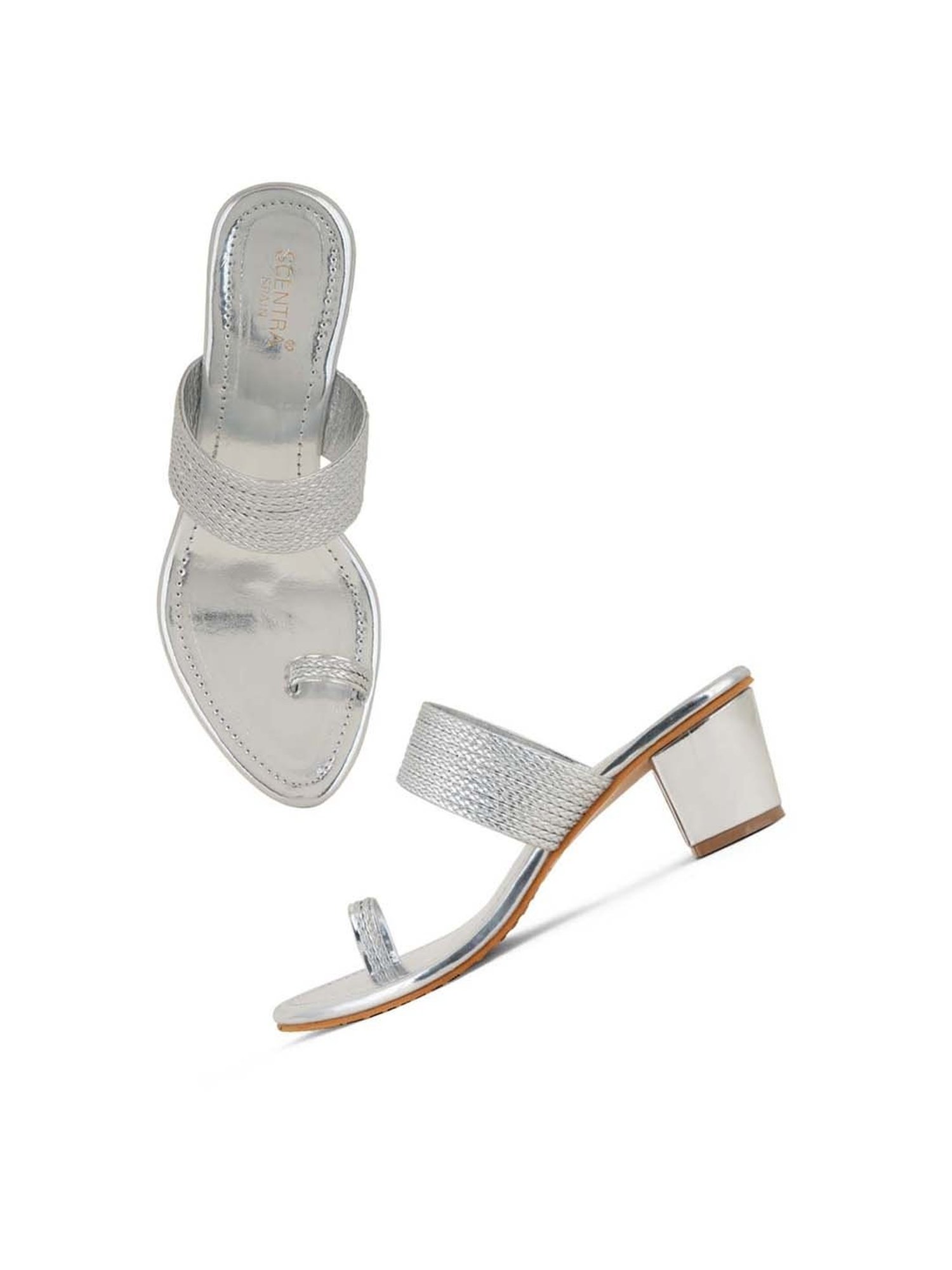 Scentra Women's Silver Toe Ring Sandals