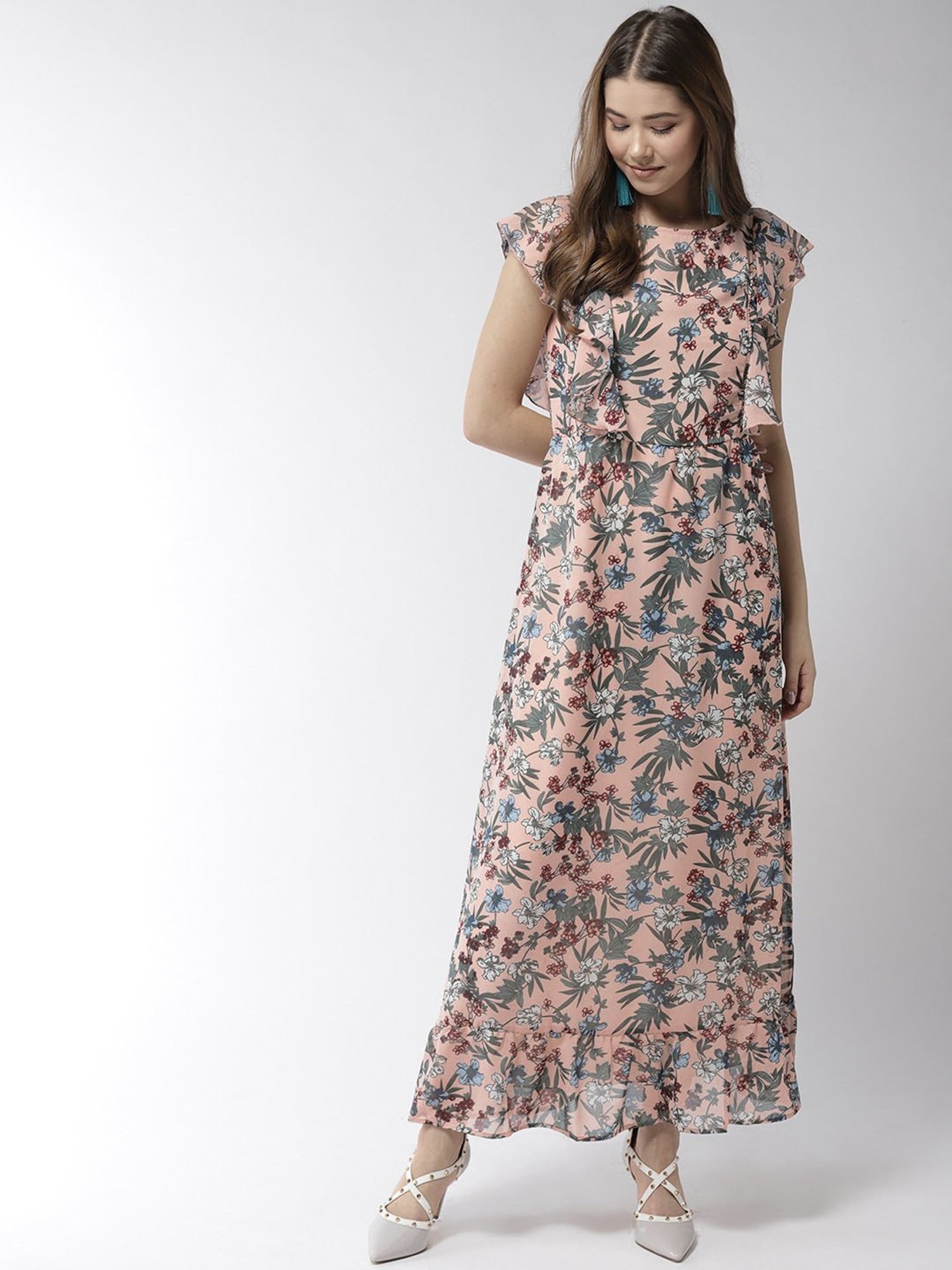 StyleStone Peach Floral Print Maxi Dress