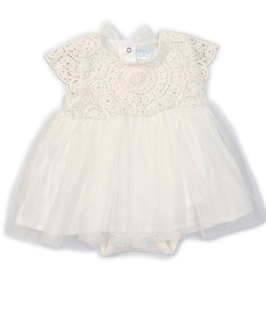 Edgehill Collection Baby Girls Newborn-6 Months Bow-Back Lace Dress Bodysuit