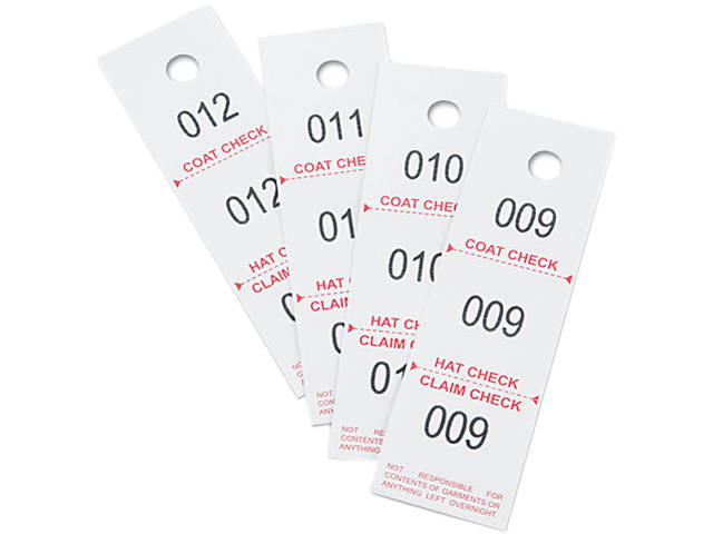 Safco Three-Part Coat Room Checks, Paper, 1 1/2 x 5, White, 500/Box