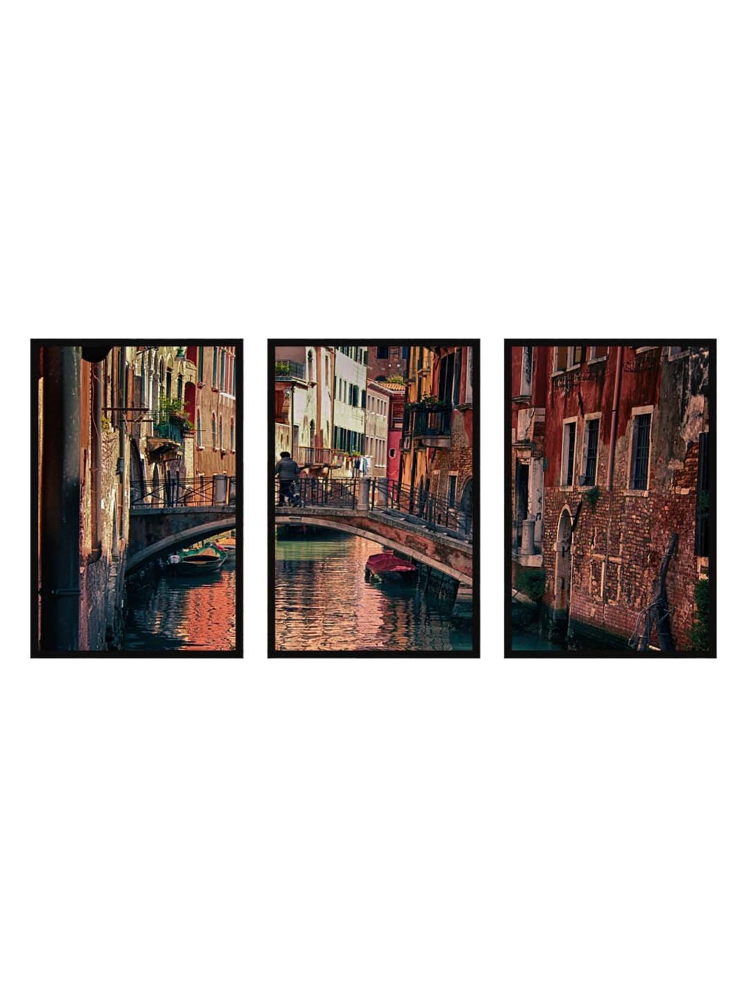 999store Brown Printed City Of Venice Painting Set Of 3