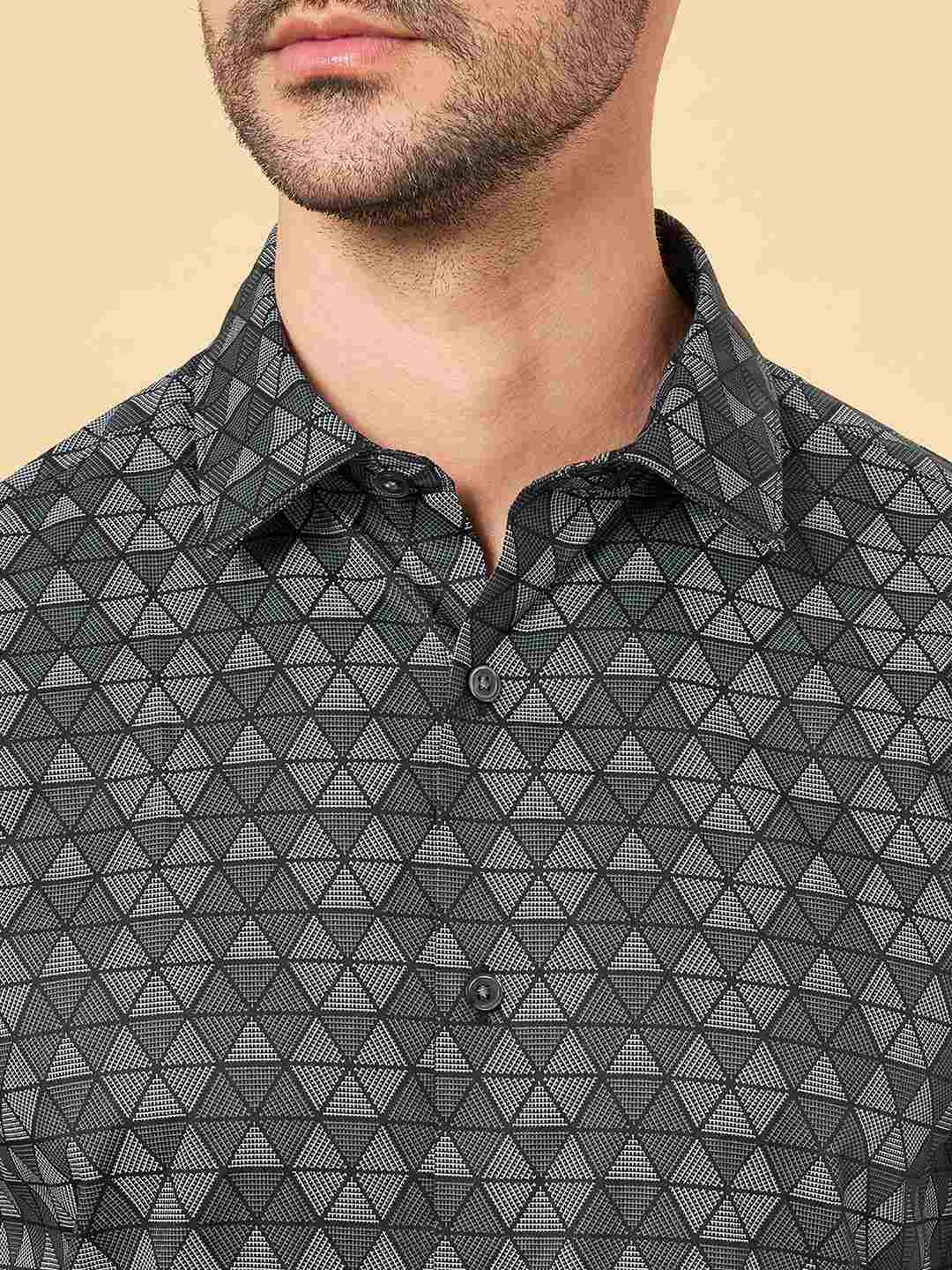 Peregrine by Pantaloons Jet Black Cotton Slim Fit Printed Shirt