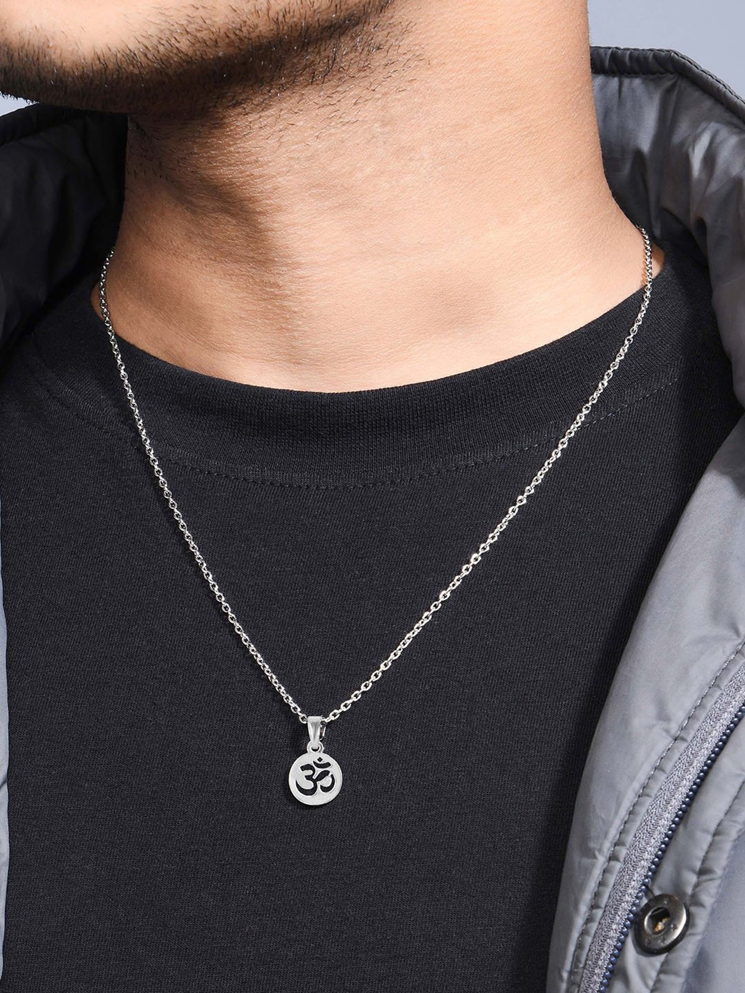 The Bro Code Silver-Plated Circular OM Pendant Necklace for Men