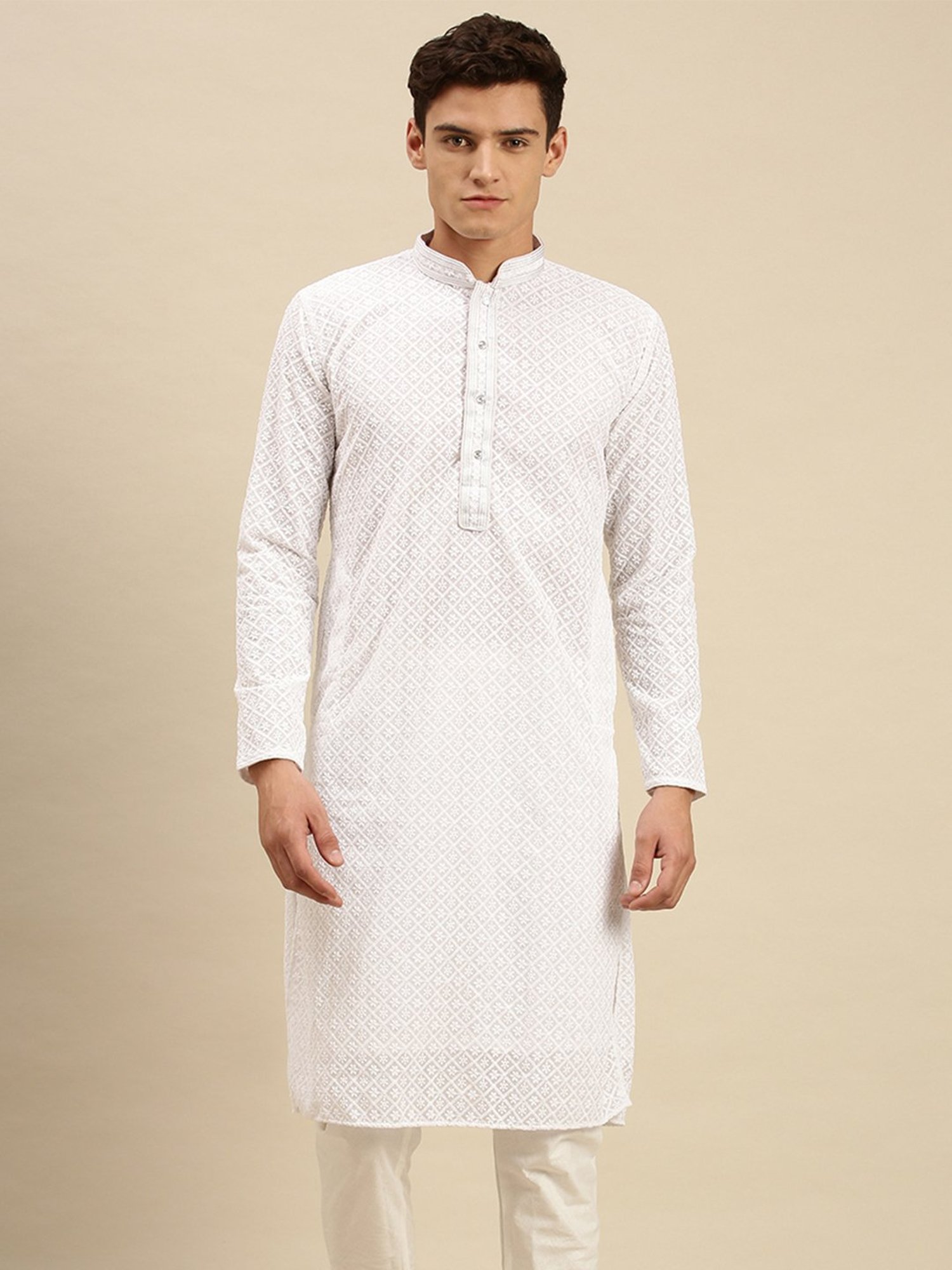 Sanwara White Cotton Chikankari Regular Fit Kurtas