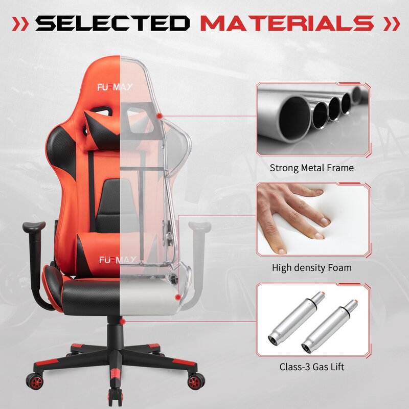 Furmax Gaming Office Chair Ergonomic High-Back Racing Style Adjustable Height Executive Computer Chair, PU Leather Swivel Desk Chair (Black/Grey)