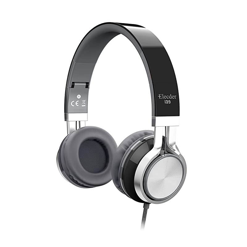 i39 Headphones with Microphone Foldable Lightweight Adjustable On Ear Headsets with 3.5mm Jack for Cellphones Computer MP3/4 Kindle School Black/Gray