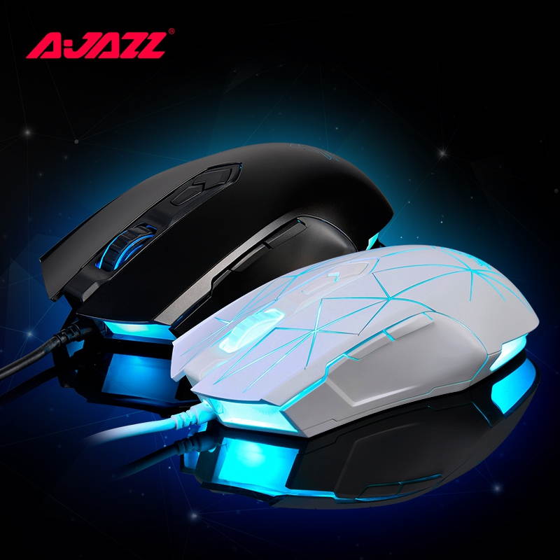 Ajazz AJ52 Watcher RGB Backlit Ergonomic Gaming Mouse, 2500 DPI A5050 7 Programmable Buttons Wired Gaming Mice for Windows Mac OS Linux, Competitor White Star