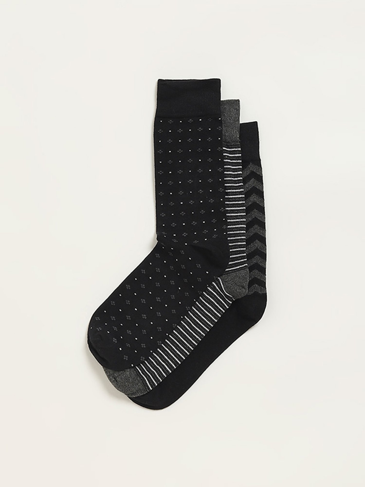 WES Lounge by Westside Black Printed Full-Length Socks - Pack of 3