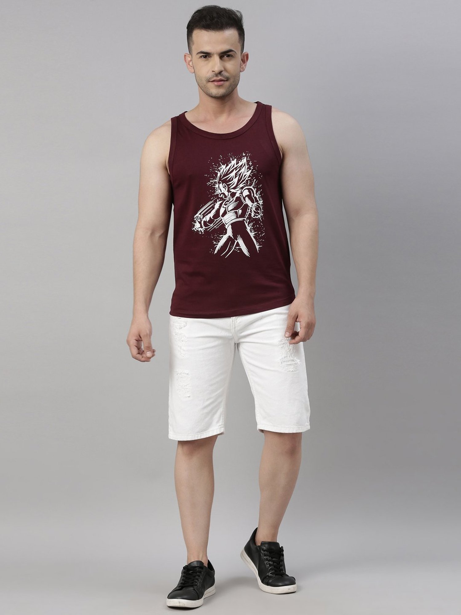 Bushirt Anime Maroon Printed Cotton Vest
