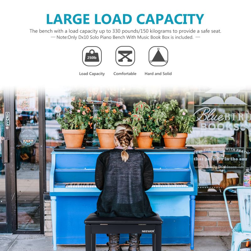 Neewer Wooden Piano Bench Stool with Sheet Music Storage Black Solo Seat PU Leather Cushion, Solid Hard Wood Construction DX10