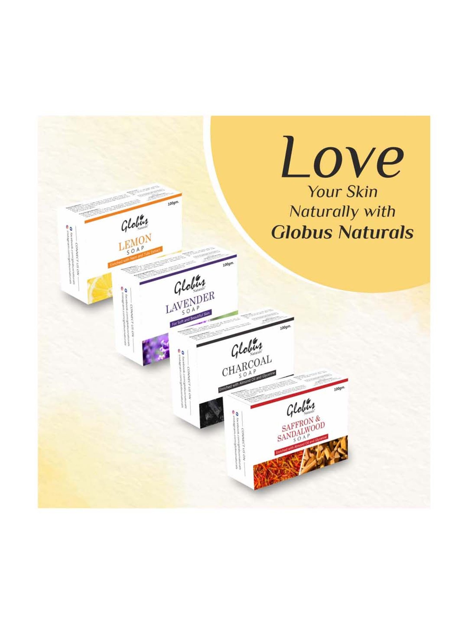 Globus Naturals Lemon Soap Enriched with Neem & Tulsi Extract - 100 gm (Pack of 2)