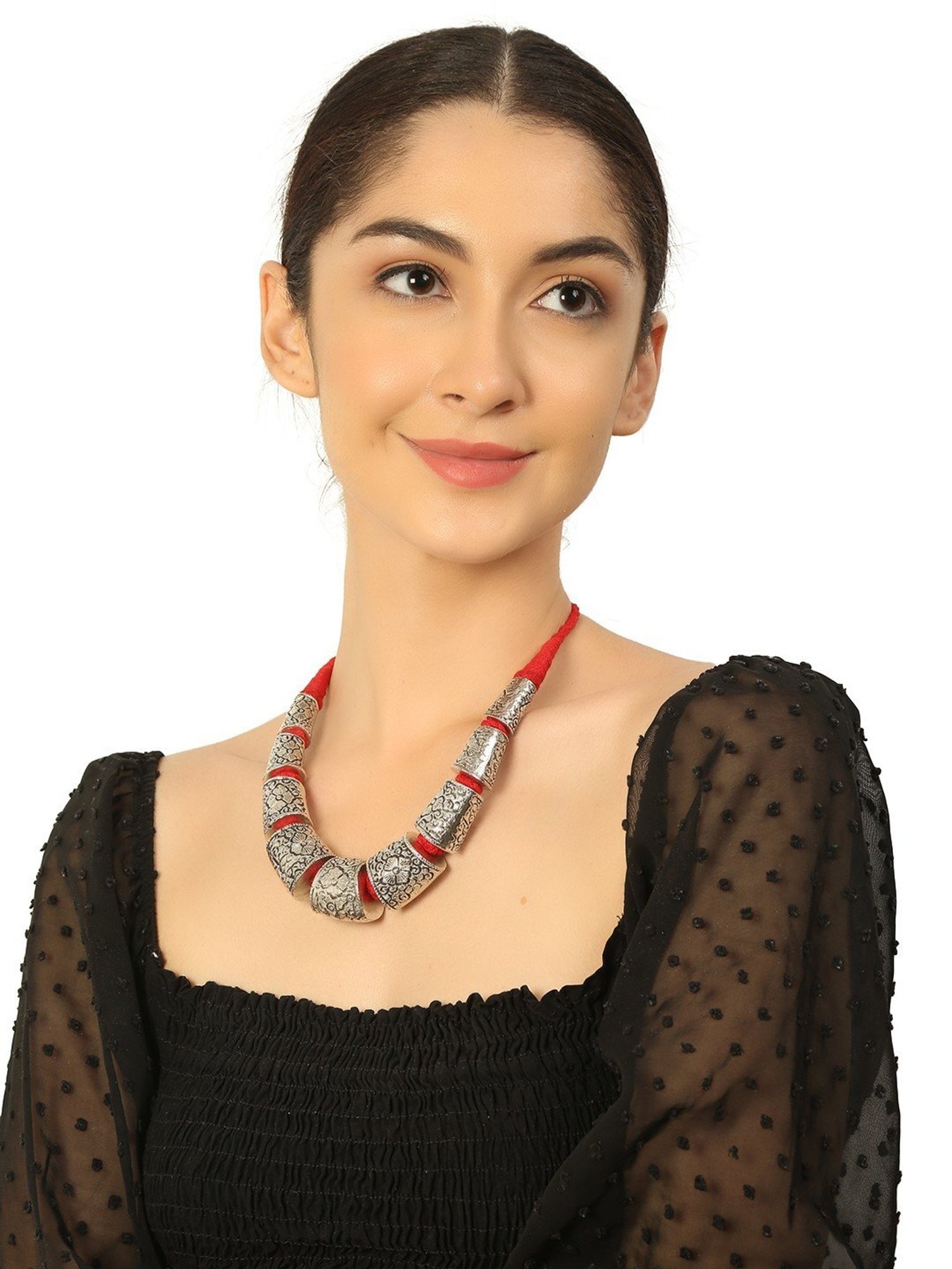 Imli Street Silver Tone Handcrafted Thread Necklace