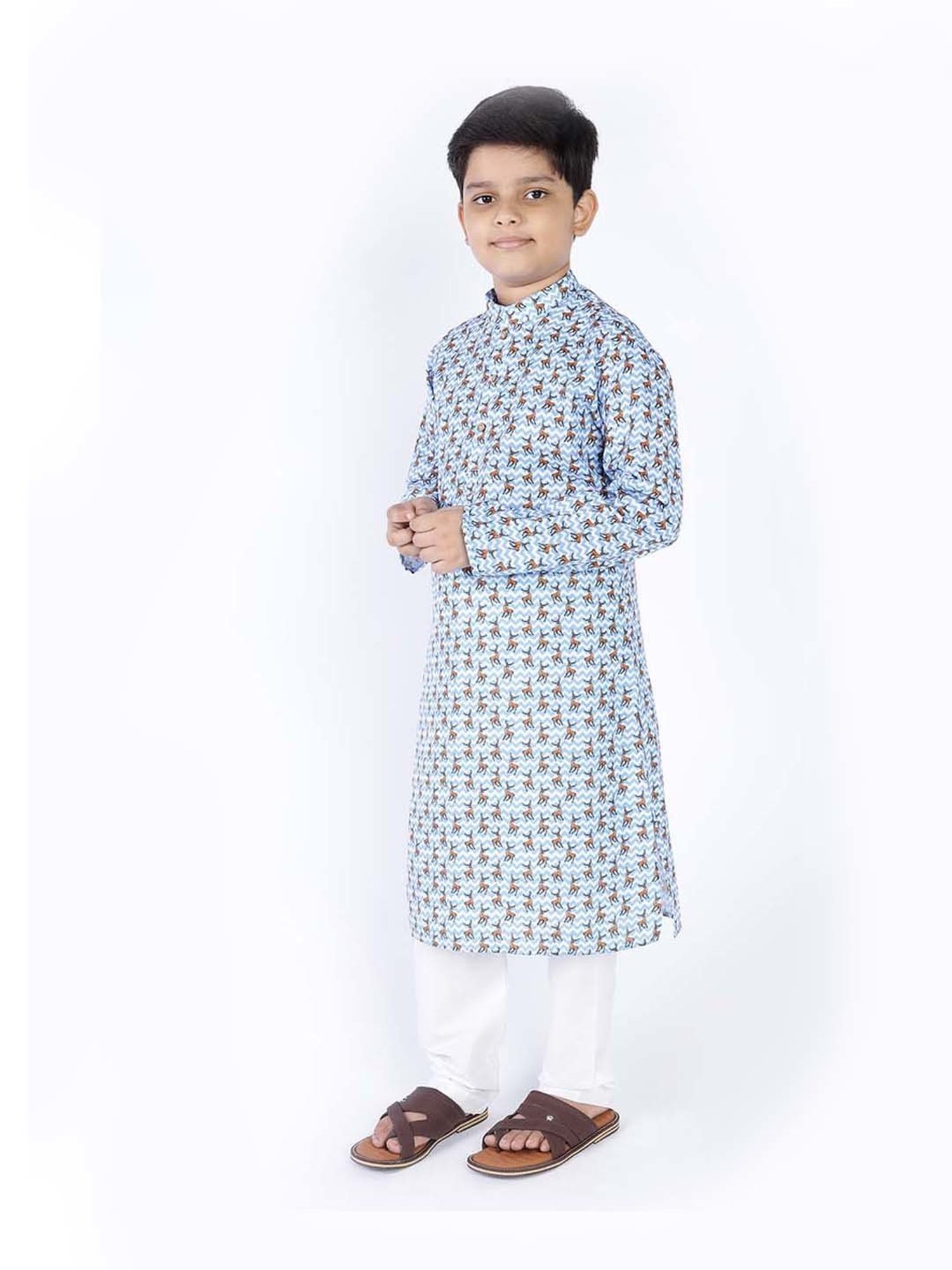 TABARD Kids Blue & White Cotton Printed Kurta Set
