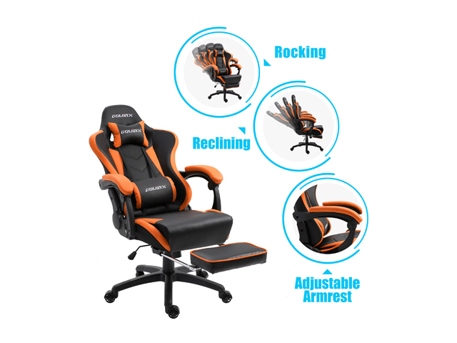 Dowinx Gaming Chair Ergonomic Office Recliner for Computer with Massage Lumbar Support, Racing Style Armchair PU Leather E-Sports Gamer Chairs with Retractable Footrest (Black&Gray)