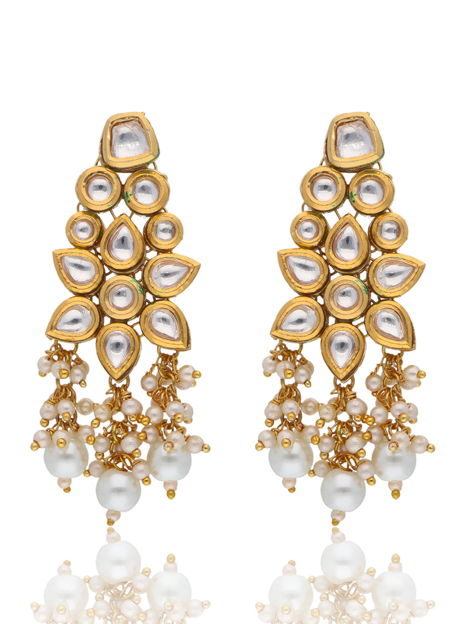 Curio Cottage Bridal Kundan and Pearls Floral White Necklace, Earring & MaangTikka Set for Women