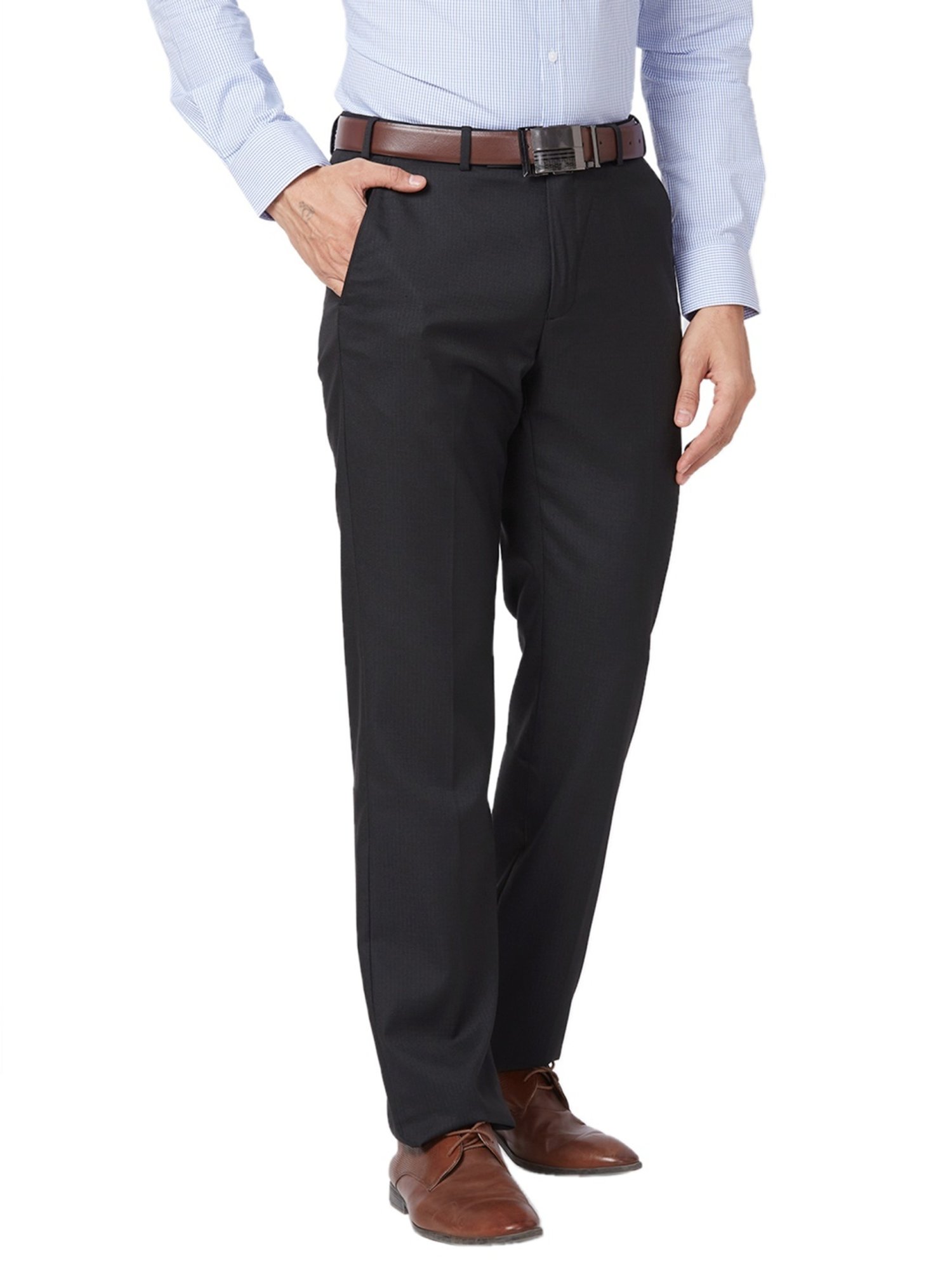 Park Avenue Black Classic Fit Texture Trousers