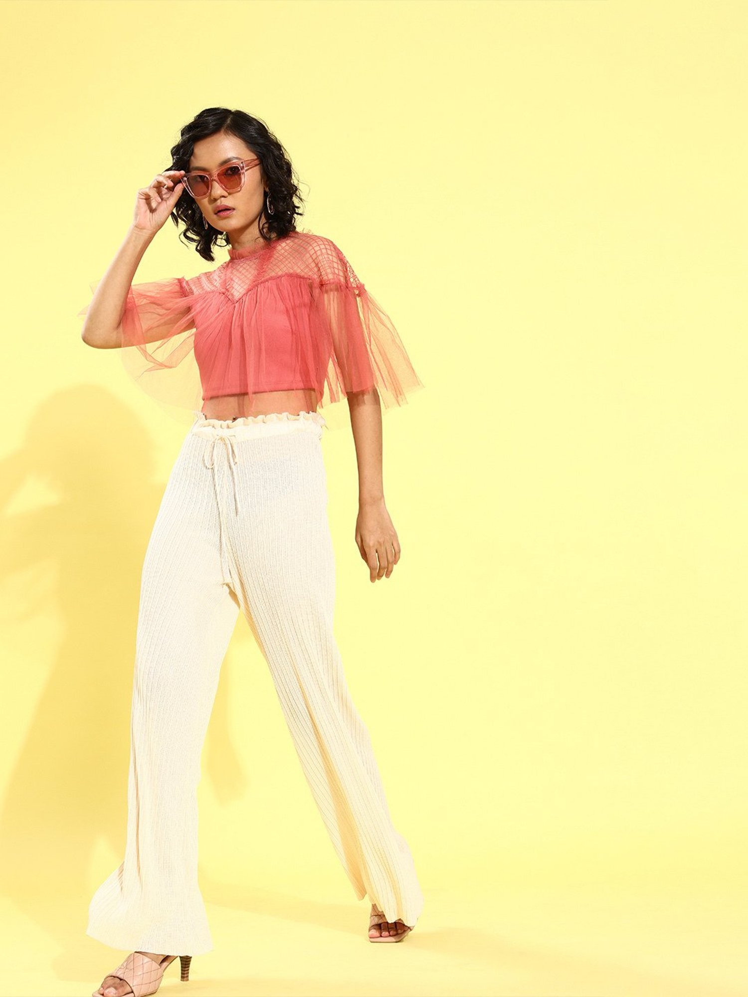 KASSUALLY Peach Lace Crop Top