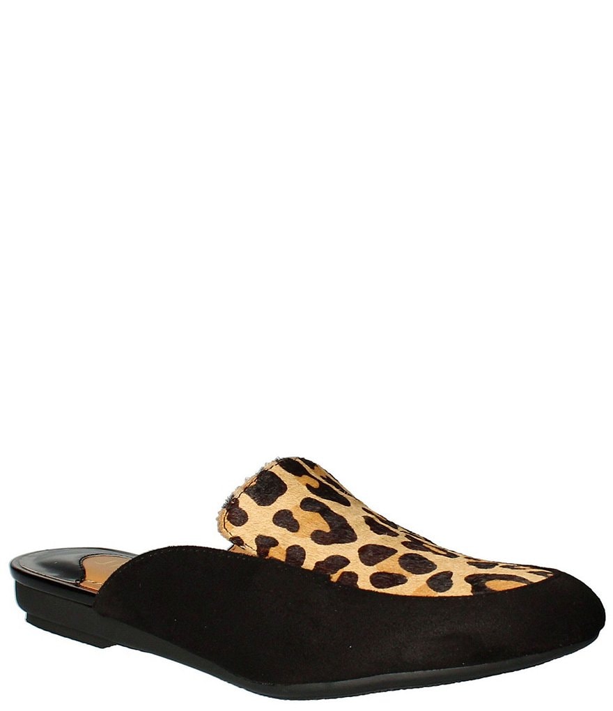 J. Renee Haziza Leopard Print Calf Hair Mules