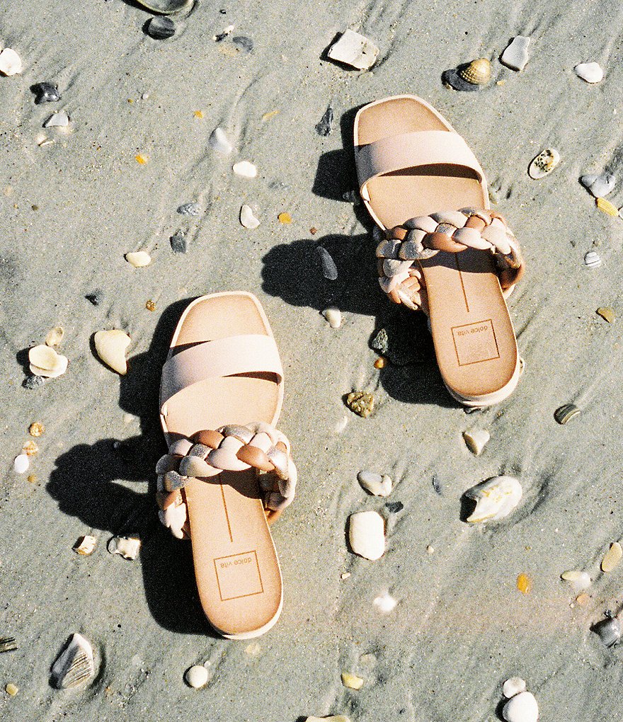 Dolce Vita Persey Leather Multi Braided Strap Wedge Slides