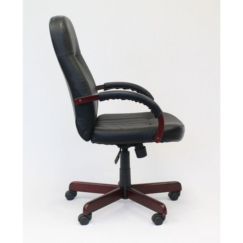 Leatherplus Exec. Chair with Mahogany Finish Black - Boss Office Products