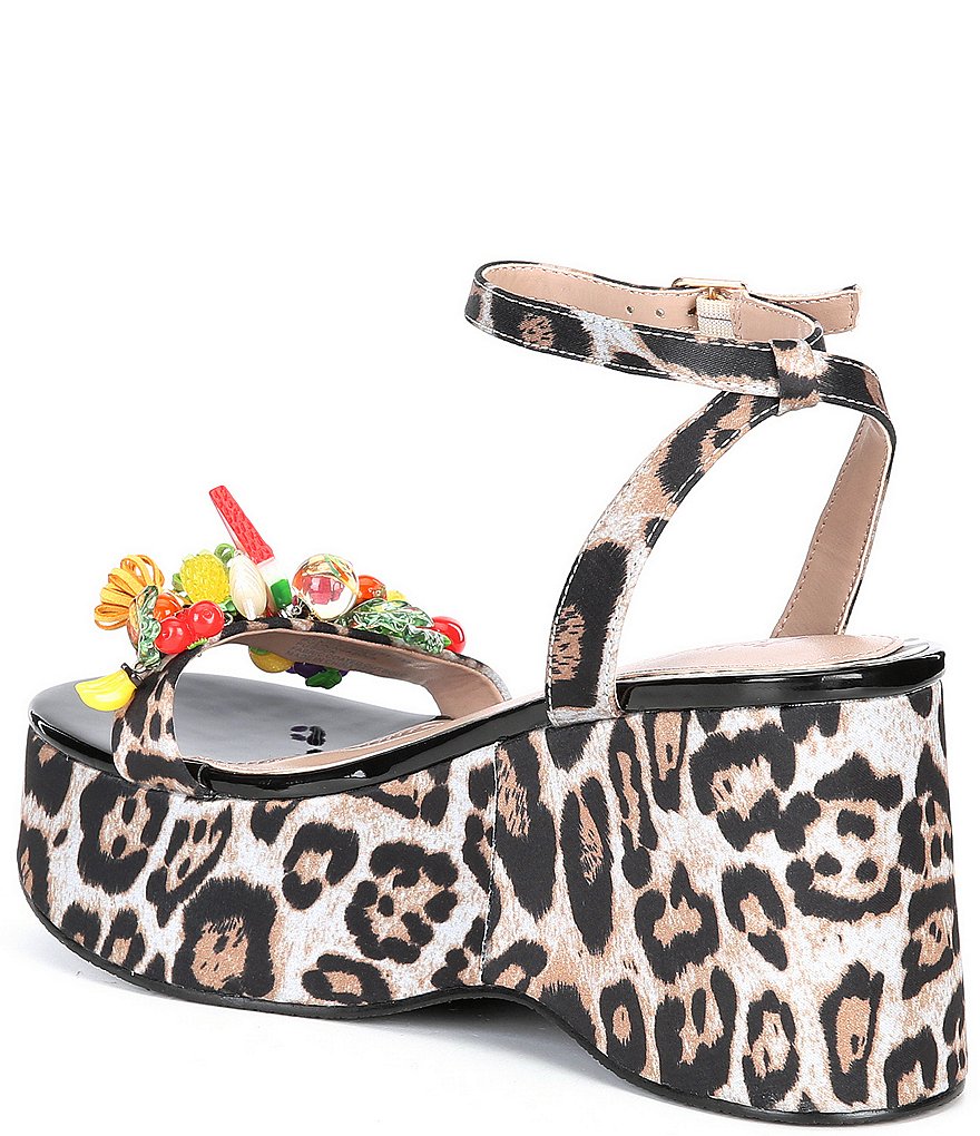 Betsey Johnson Veraa Leopard Print Platform Wedge Fruit Embellished Sandals