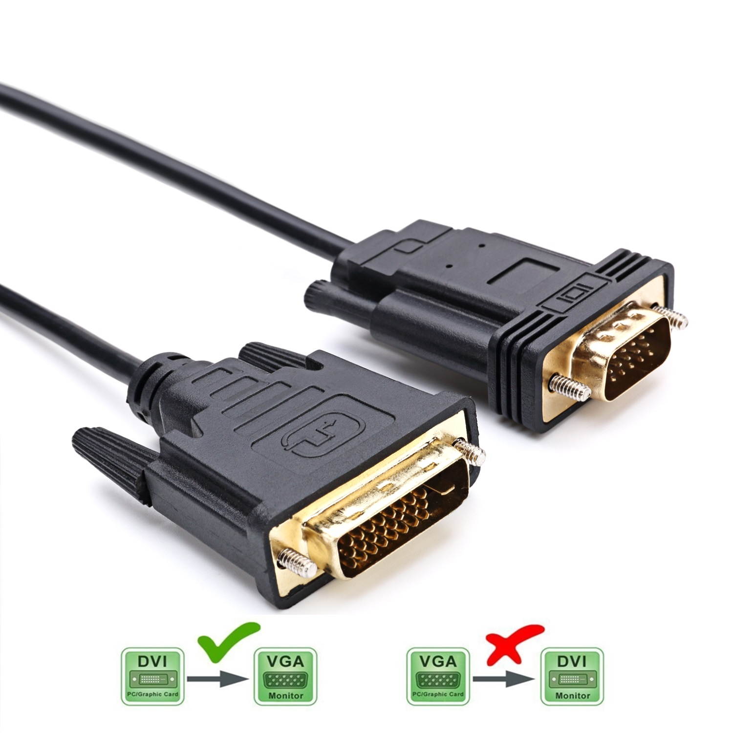 Active DVI to VGA, CableDeconn 6FT DVI 24+1 DVI-D M to VGA Male With Chip Active Adapter Converter Cable for PC DVD Monitor HDTV
