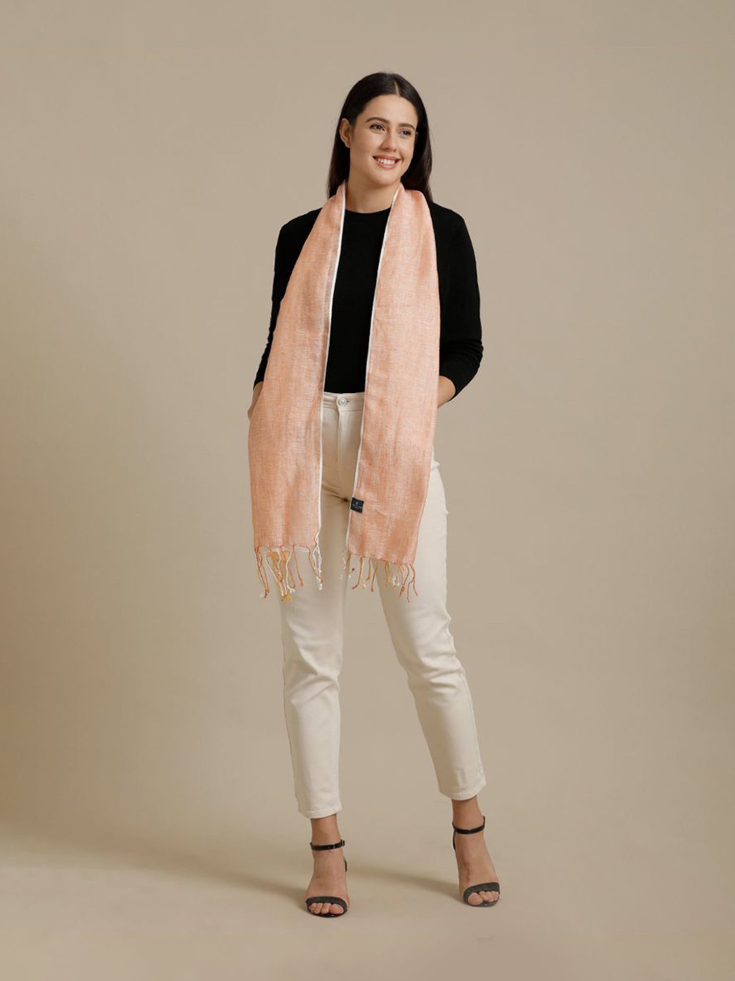 Linen Club Orange Pure Linen Stole