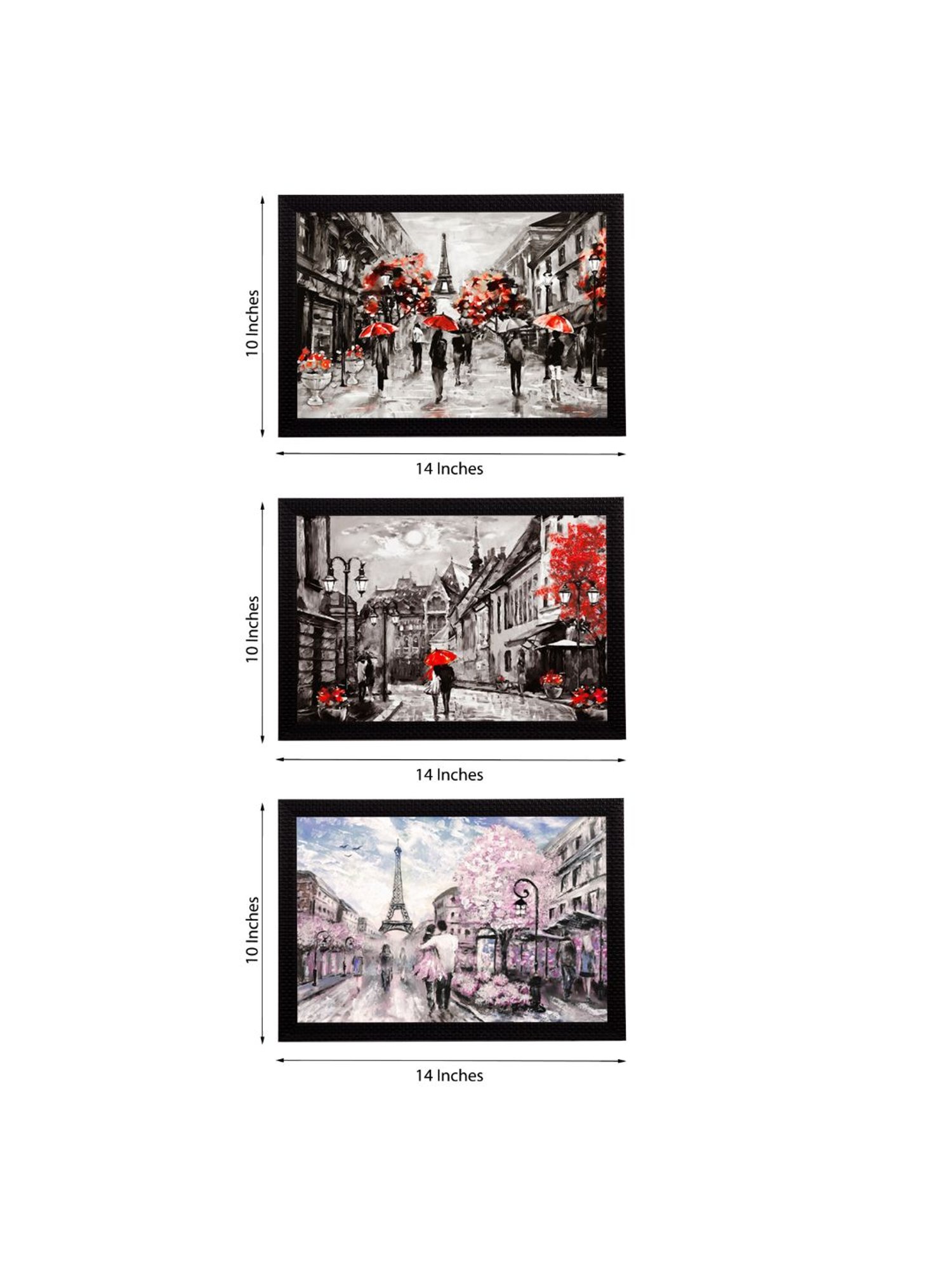 eCraftIndia Set Of 3 Europe Street Views Satin Matt Texture UV Art Painting