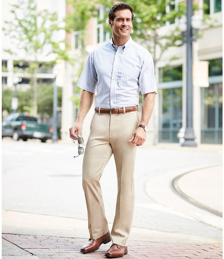 Roundtree & Yorke TotalFLEX Classic Fit Flat Front CoreComfort Waistband Easy Care Pants