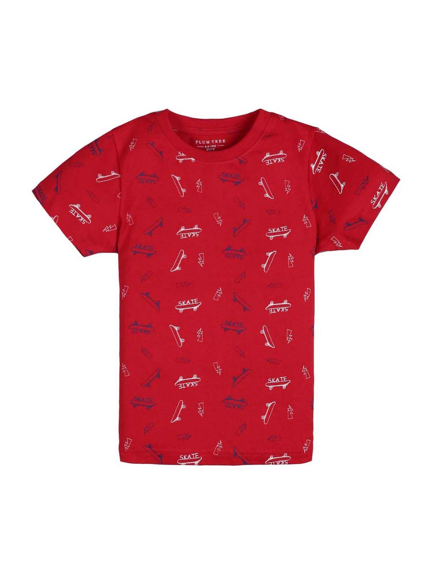 Plum Tree Kids Red & Grey Cotton Printed T-Shirts & Short Set