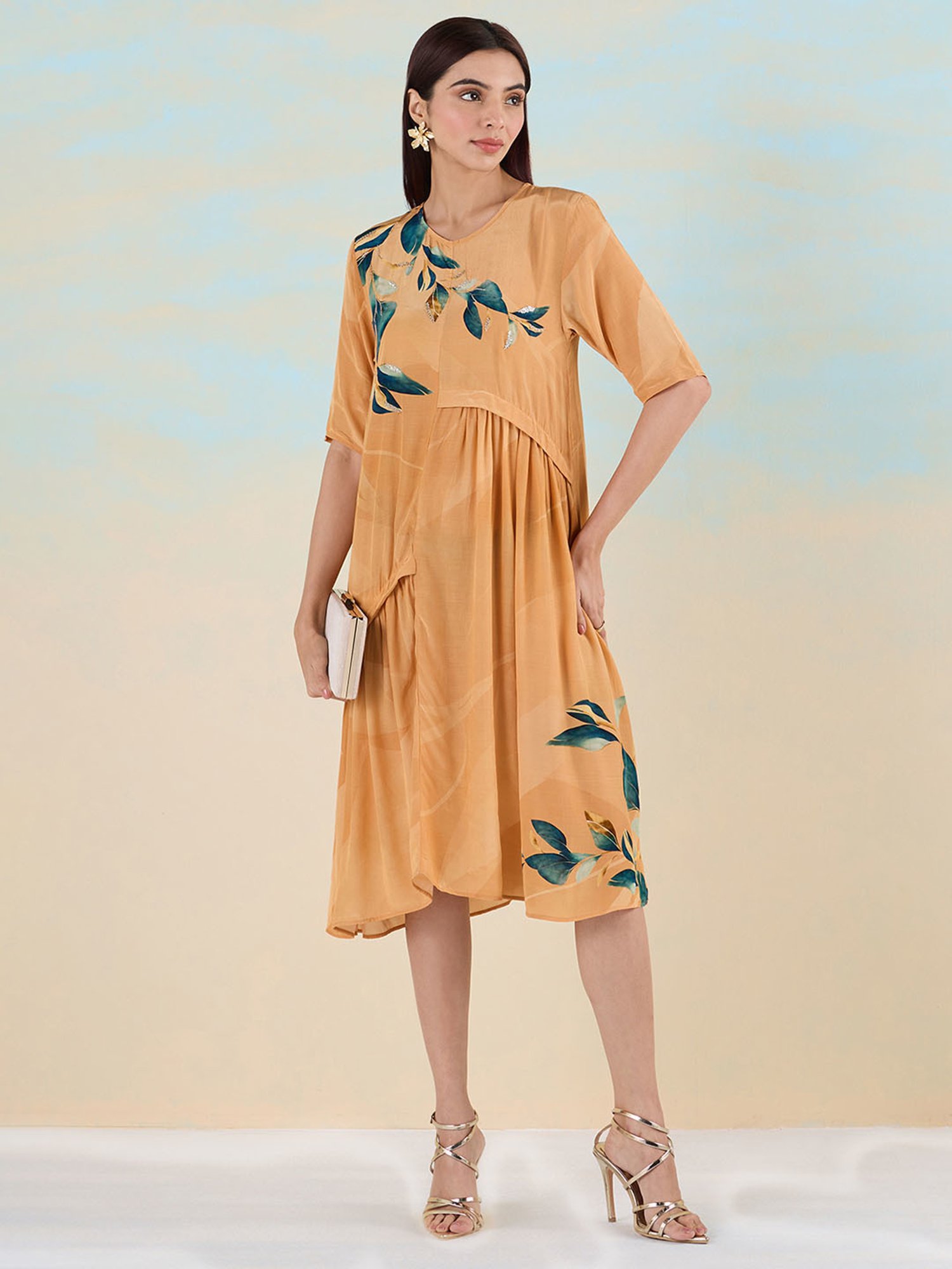 navyasa by liva Light Brown Printed Ethnic Dress