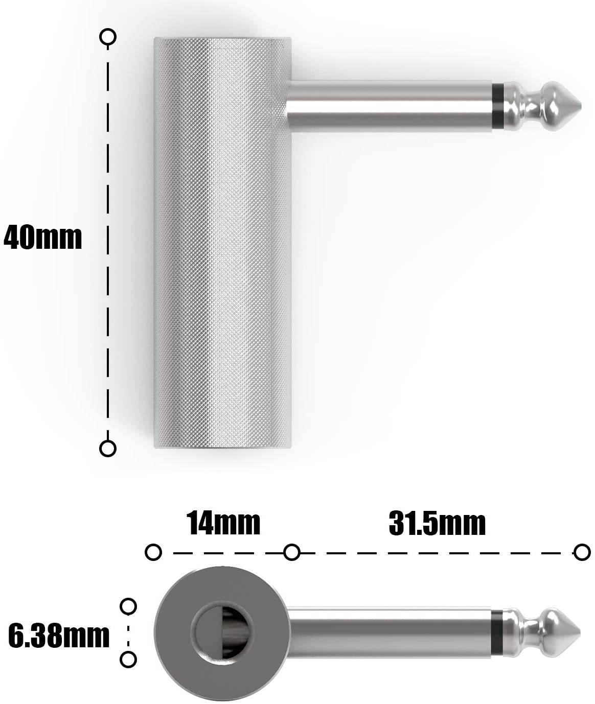 Ancable 2-Pack Premium 1/4 Inch Right Angle Guitar Cable Adapter, 6.35mm 1/4" TS Mono Male to Female Heavy Duty Metal Connector for Bottom Plug Guitar/V-shape Guitar/Front Facing Jack Guitar