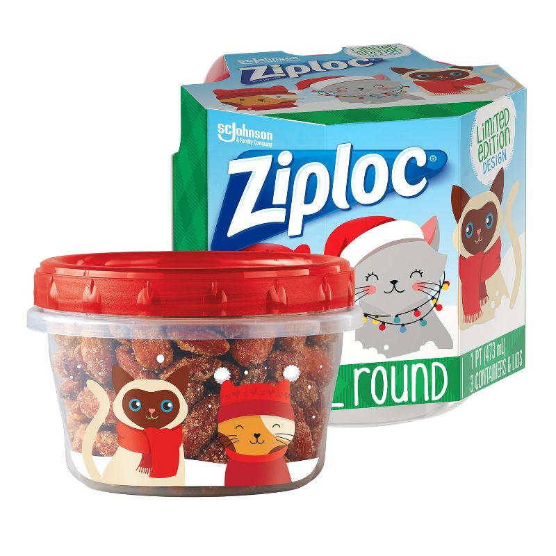Ziploc Holiday Twist 'N Loc Storage Containers - Red - 16oz/3ct
