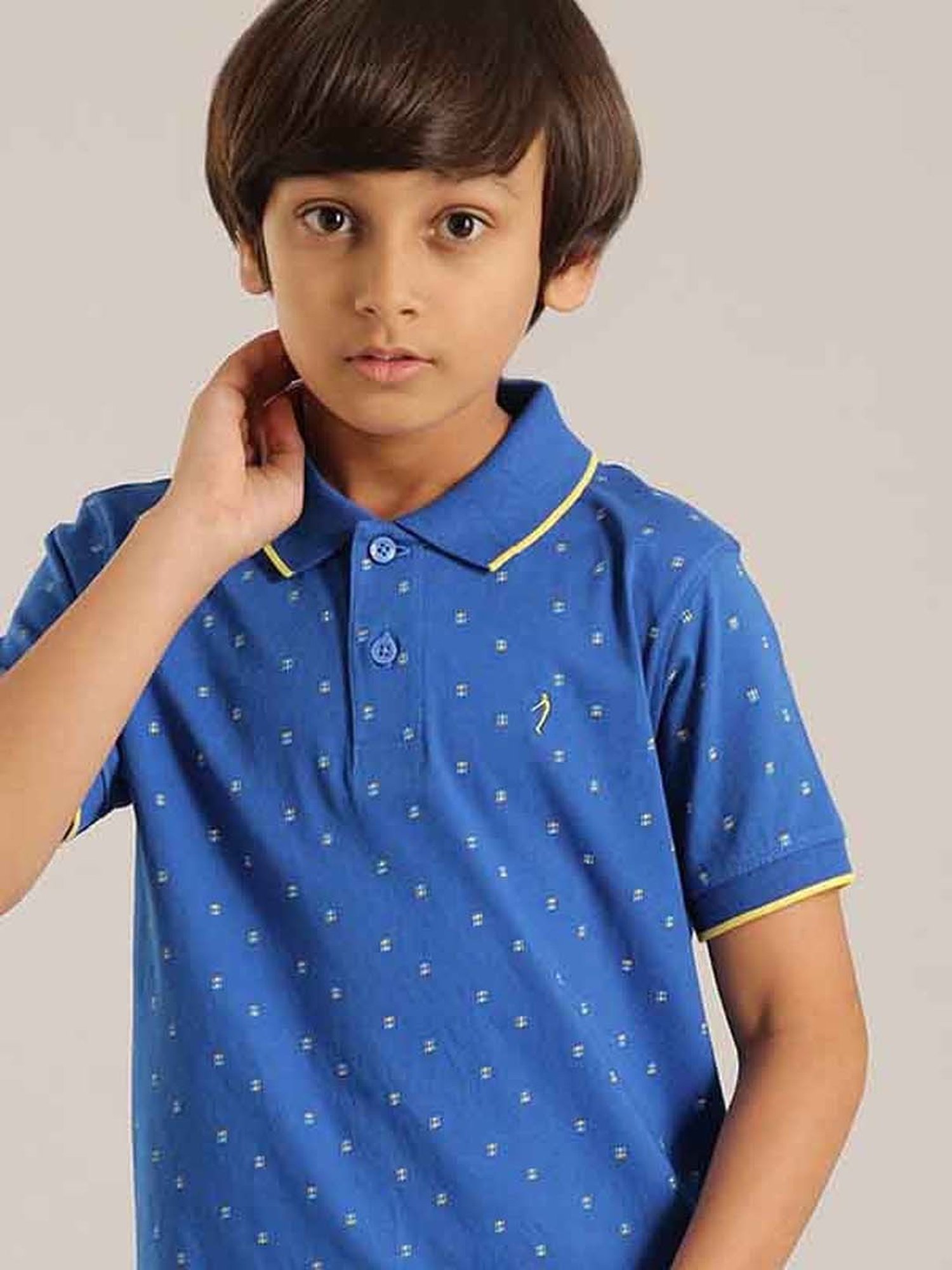 Indian Terrain Kids Blue Cotton Printed Polo T-Shirt