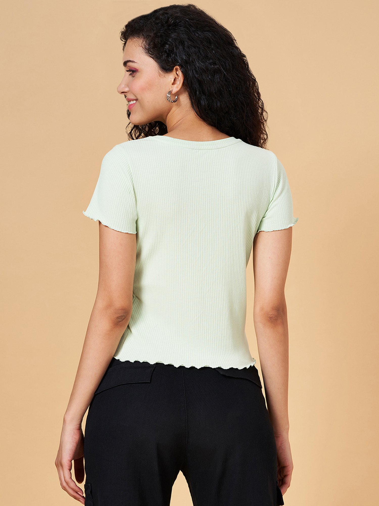 People by Pantaloons Mint Green Graphic Print T-Shirt