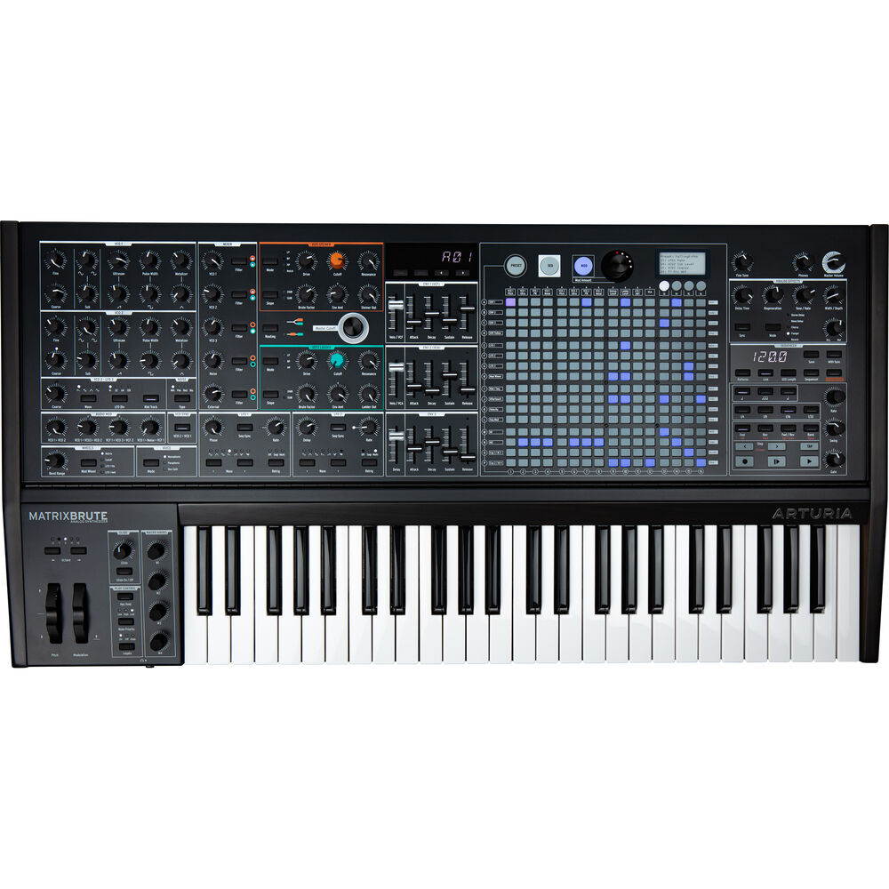 Arturia MatrixBrute Noir 49-key Black Edition Analog Monophonic Synthesizer Bundle with Double-X Keyboard Stand and X-Style Piano Bench