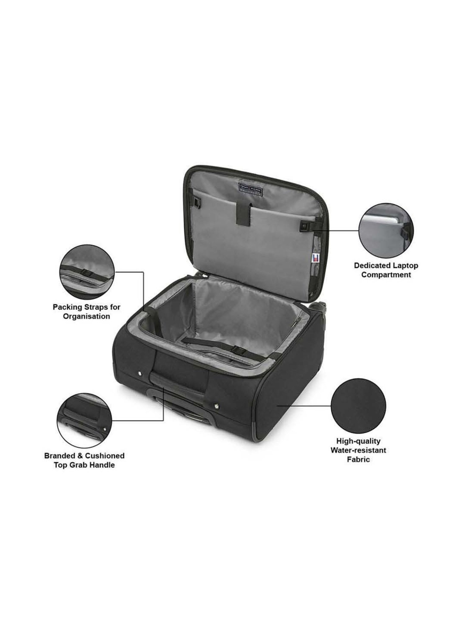 Tommy Hilfiger Nashville Black Solid Soft Cabin Overnighter Trolley Bag - 45 cm