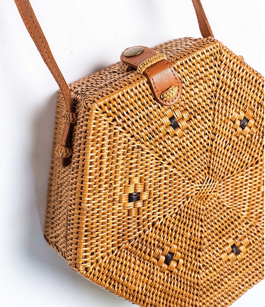Beachgold Hex Straw Crossbody Bag