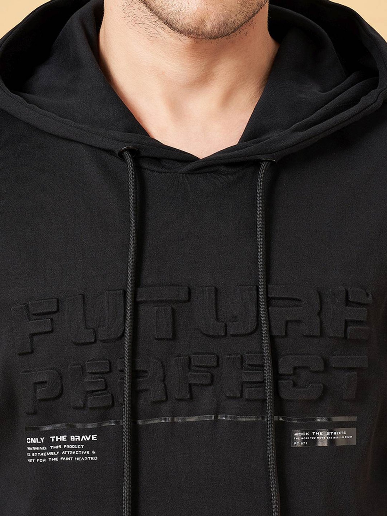 Street 808 by Pantaloons Black Cotton Boxy Fit Printed Hooded T-Shirt