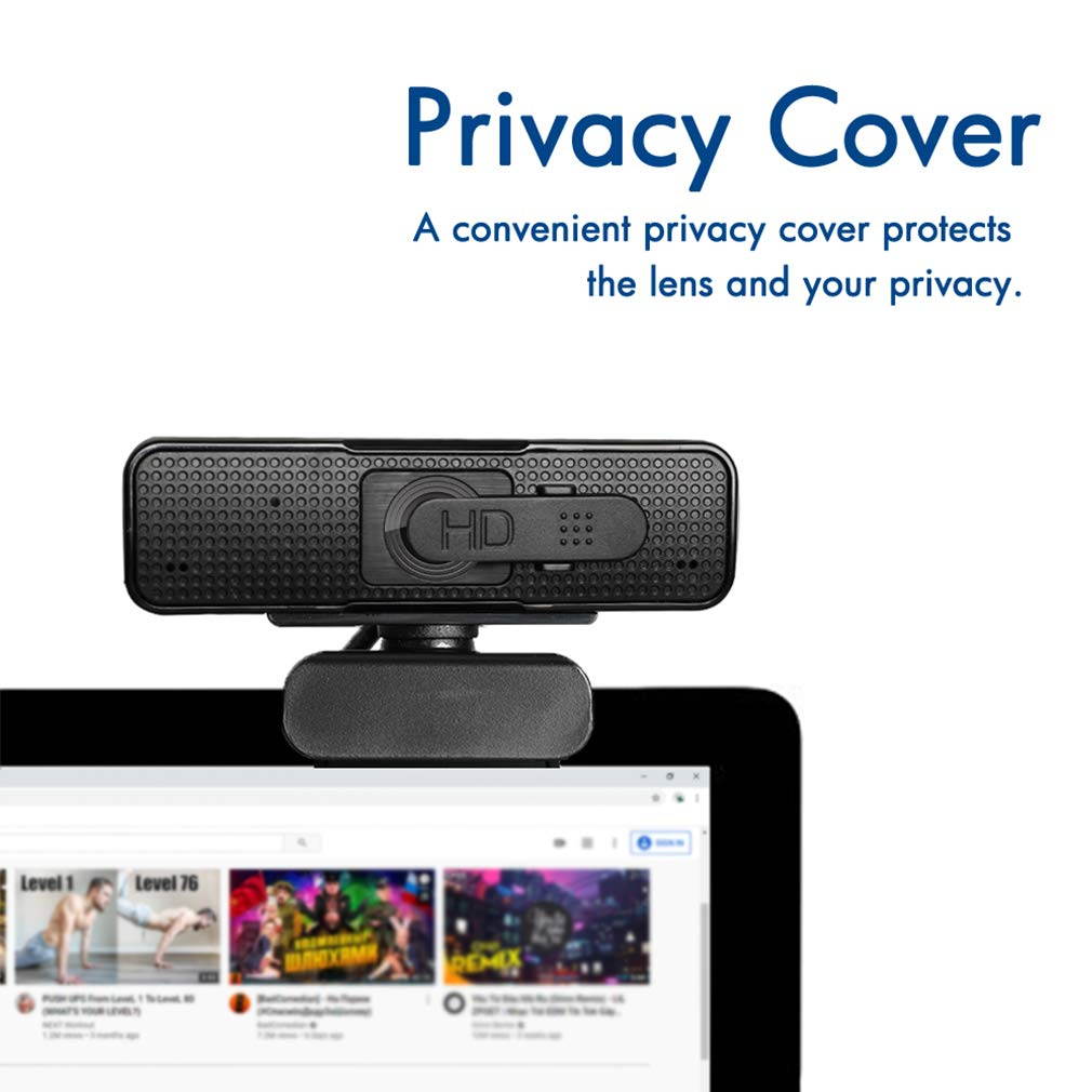 Auto Focus USB Webcam 1080p with Cover, Streaming HD Web Cam with Microphone Tripod Base Monitor Autofocus Computer Camera- Skype/Zoom Cam for Desktop PC Laptop, USB Plug Play for Windows Mac