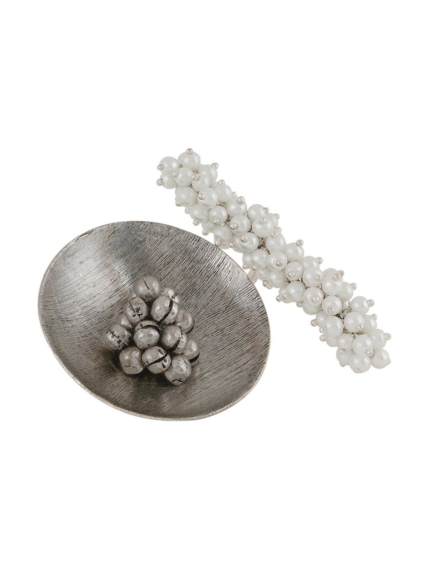 Teejh Ethnic Aklima Pearl and Silver Oxidized Rings for Women