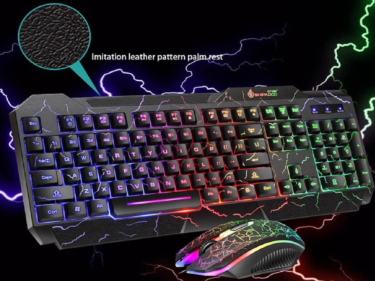 High Performance Gaming Keyboard and Mouse Combo, LED Rainbow Backlit USB Wired Computer Keyboard 104 Key, Spill-Resistant Design, Ergonomic Wrist Rest Keyboard Mouse Set for Windows PC Gamer - Black