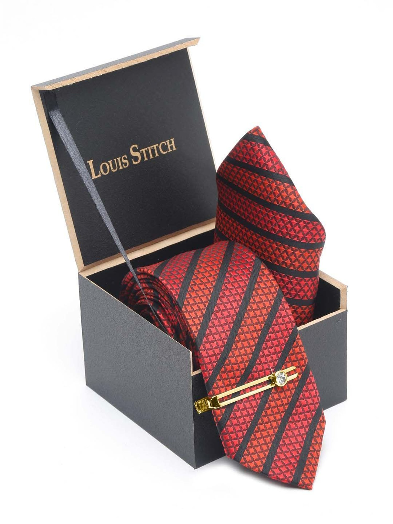 Louis Stitch Red Striped Necktie Gift Set - Set of 3