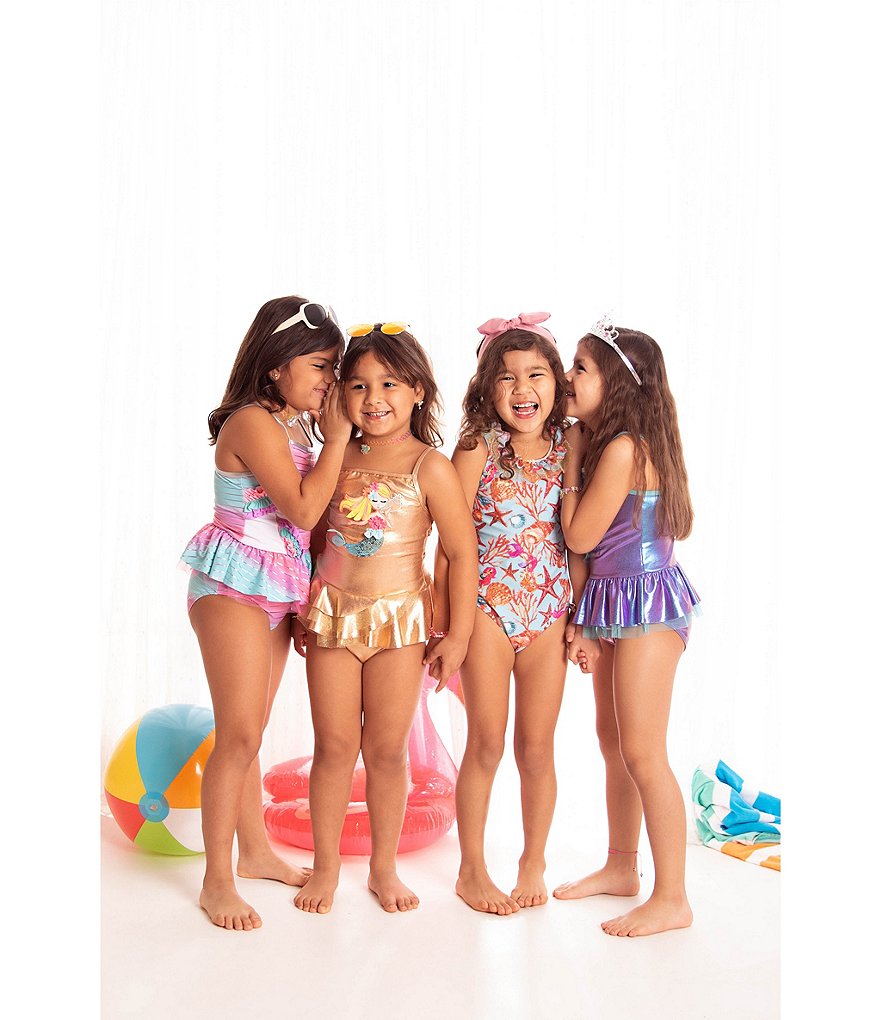 Flapdoodles Little Girls 2T-6X Rainbow Reef Mermaid Foiled Tankini Two-Piece Swimsuit