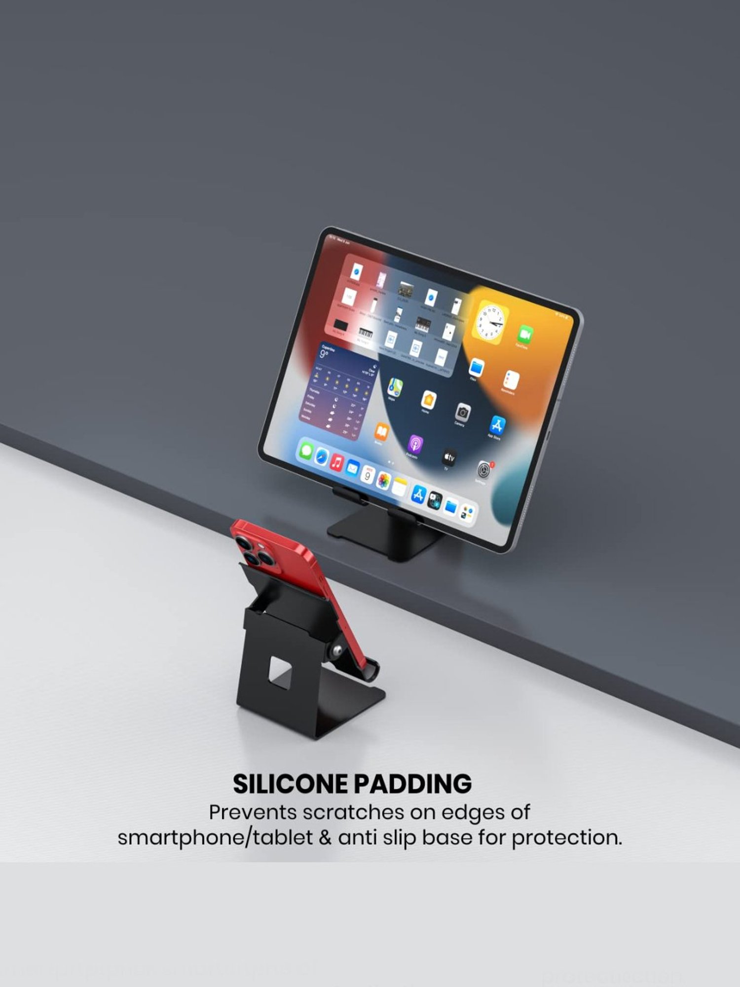 Portronics Modesk 5 Universal Mobile & Tablet Holder with 110 Degree Hinge Movement (Black)